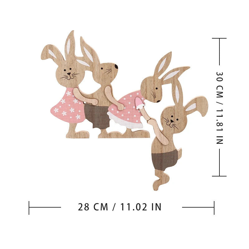 New Easter Painted Rabbit Ornaments Wooden Crafts Home Decoration Door Wall Hanging Pendant Easter Bunny Party Decor