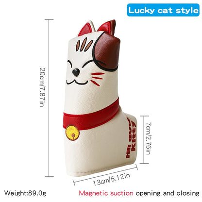 Golf Headcover Lucky Cat Golf Head Cover for Driver Fairway Hybrid Putter PU Leather Protector Magnetic Closure