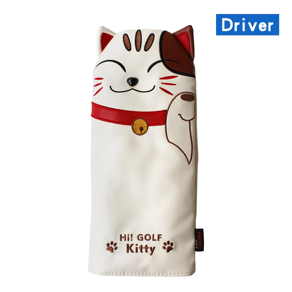 Golf Headcover Lucky Cat Golf Head Cover for Driver Fairway Hybrid Putter PU Leather Protector Magnetic Closure