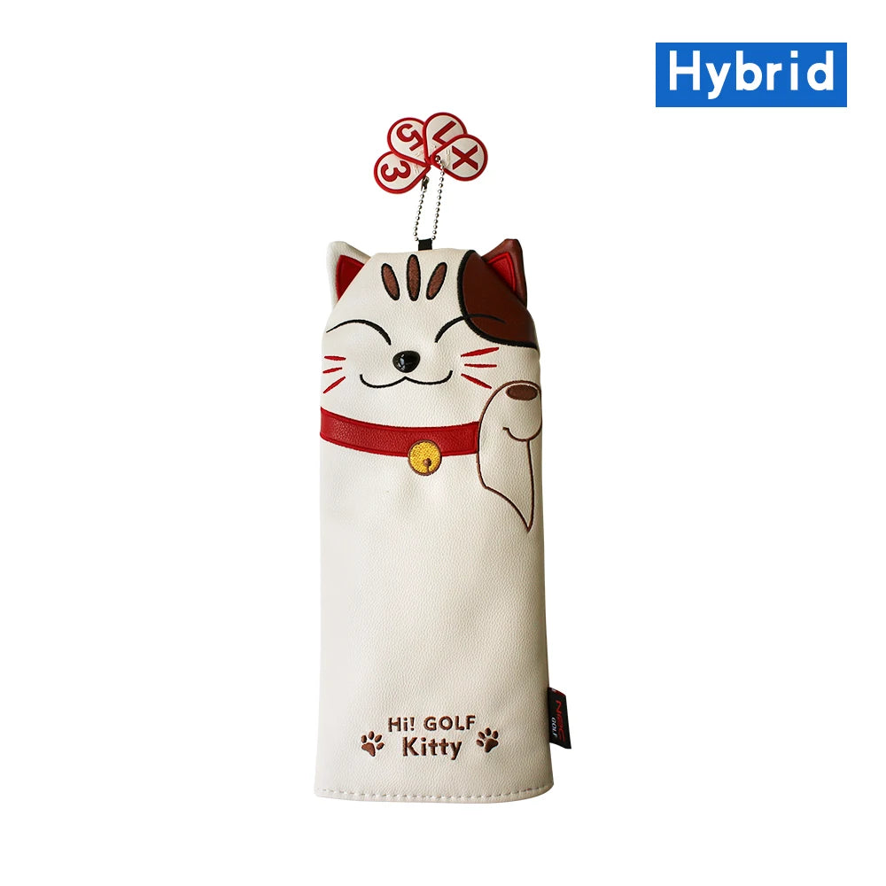 Golf Headcover Lucky Cat Golf Head Cover for Driver Fairway Hybrid Putter PU Leather Protector Magnetic Closure