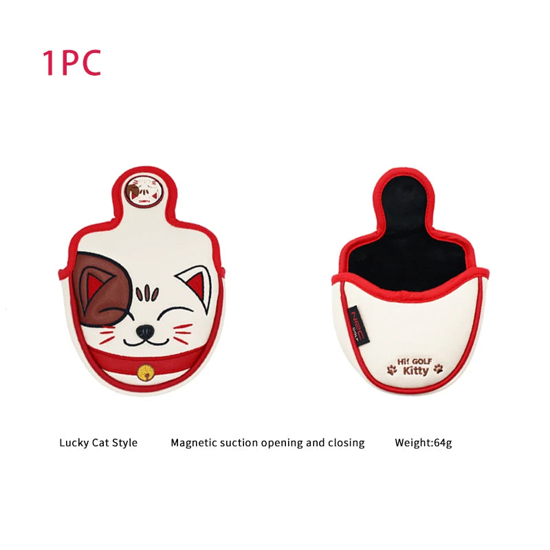 Golf Headcover Lucky Cat Golf Head Cover for Driver Fairway Hybrid Putter PU Leather Protector Magnetic Closure