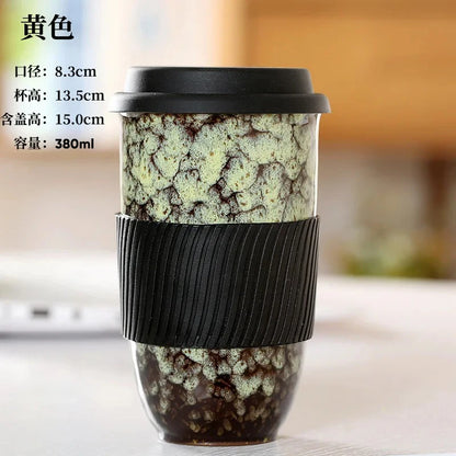 Large Ceramic Kiln Change Mug Cup With Lid Portable Couple Pottery Coffee Cups Water Mug Porcelain Milk Tea Mugs Gift