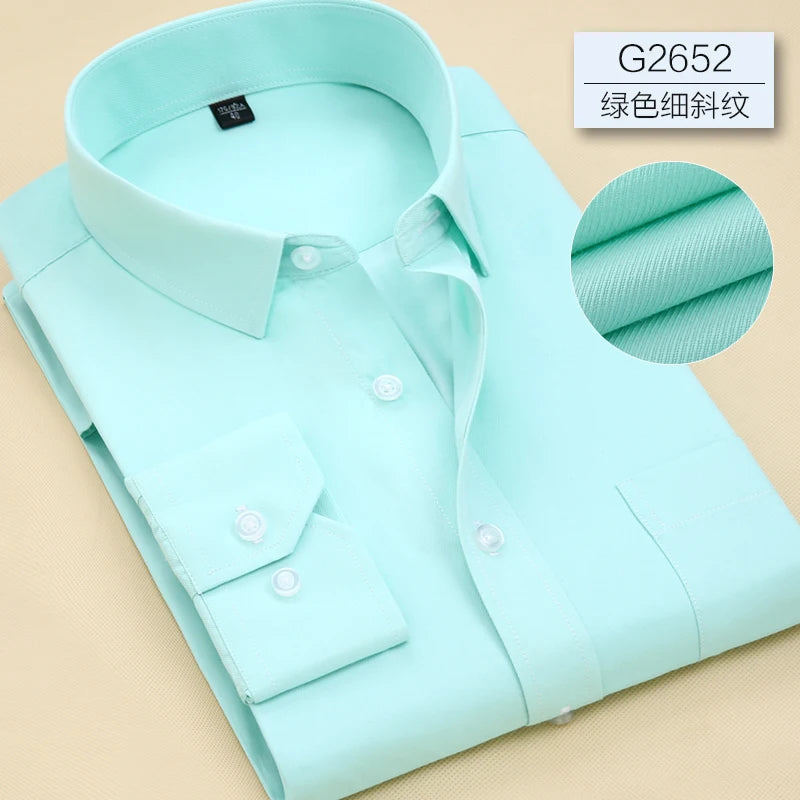 Men Classic Long Sleeve Dress Shirt Regular Pocket Fit Formal Business Work Office Casual Button White Social Shirts S-7XL