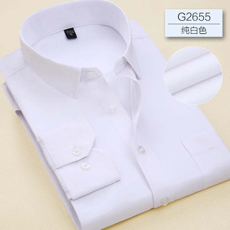 Men Classic Long Sleeve Dress Shirt Regular Pocket Fit Formal Business Work Office Casual Button White Social Shirts S-7XL