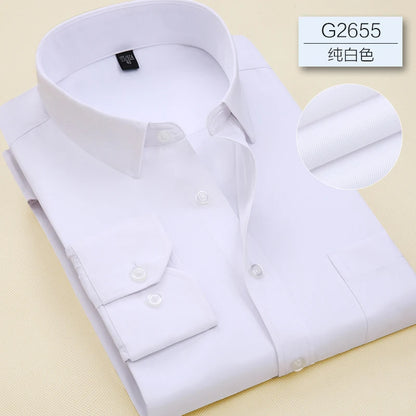 Men Classic Long Sleeve Dress Shirt Regular Pocket Fit Formal Business Work Office Casual Button White Social Shirts S-7XL