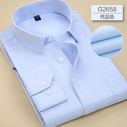 Men Classic Long Sleeve Dress Shirt Regular Pocket Fit Formal Business Work Office Casual Button White Social Shirts S-7XL