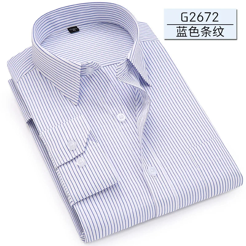 Men Classic Long Sleeve Dress Shirt Regular Pocket Fit Formal Business Work Office Casual Button White Social Shirts S-7XL