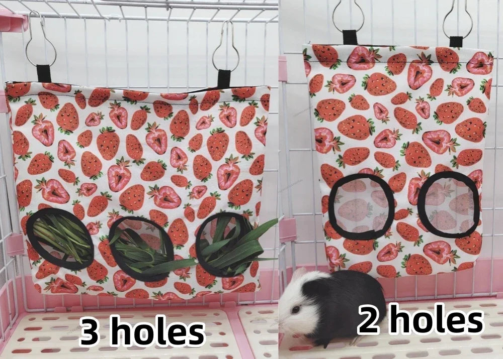 Hay Bag Hanging Pouch Feeder Holder Feeding Dispenser Container for Rabbit Guinea Pig Small Animals Pet Bunny Cage Accessories