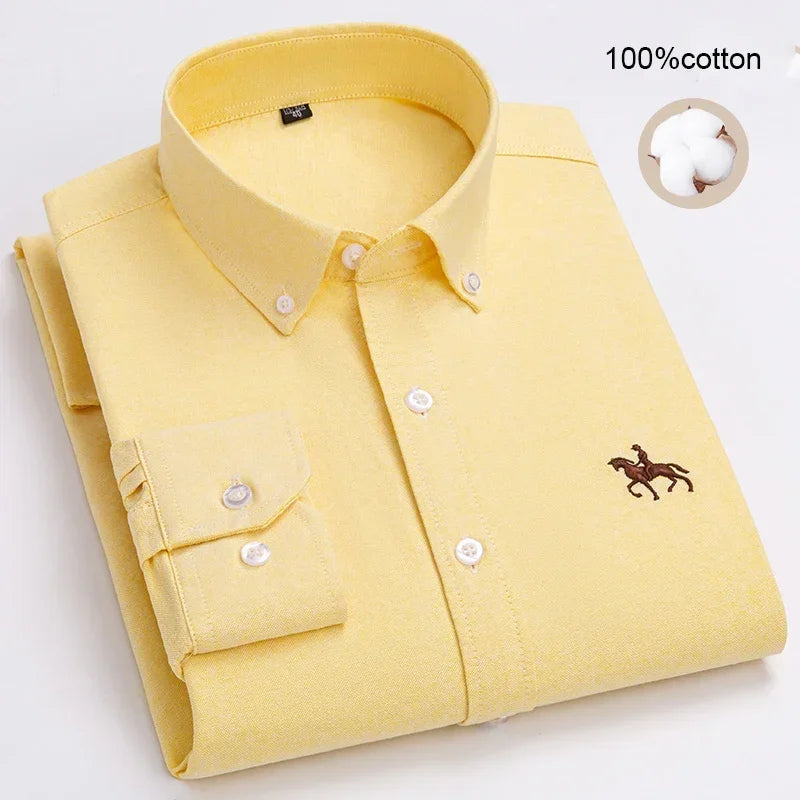 Large size Full Men's Shirts 100% Pure Cotton Oxford business Casual Shirt soft slim fit formal plain shirt Long Sleeve clothes