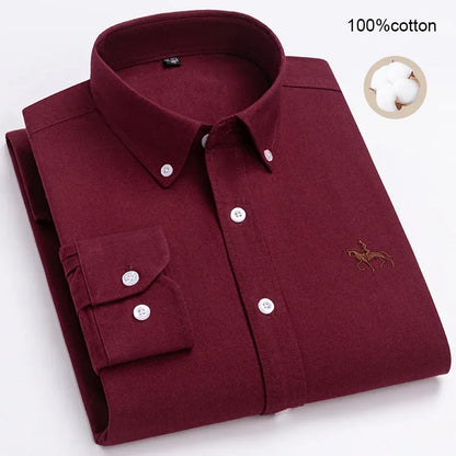 Large size Full Men's Shirts 100% Pure Cotton Oxford business Casual Shirt soft slim fit formal plain shirt Long Sleeve clothes