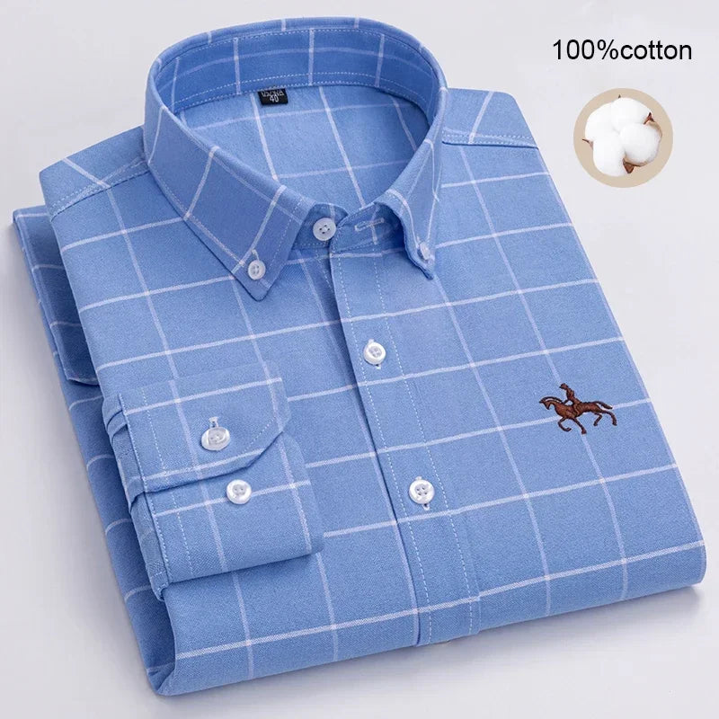 Large size Full Men's Shirts 100% Pure Cotton Oxford business Casual Shirt soft slim fit formal plain shirt Long Sleeve clothes