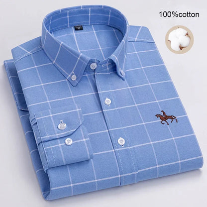 Large size Full Men's Shirts 100% Pure Cotton Oxford business Casual Shirt soft slim fit formal plain shirt Long Sleeve clothes