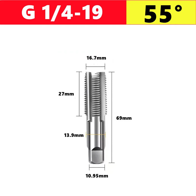 G NPT 55 °/60 ° HSS pipe thread tap 1/8 1/4 3/8 1/2 3/4 1 inch 2 inches, used for internal thread tapping tools in water pipes