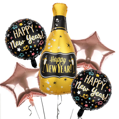 1set Happy New Year Wine Bottle Foil Balloons confetti balloons Christmas Happy New Year Party Decoration 2025 New Year balloons