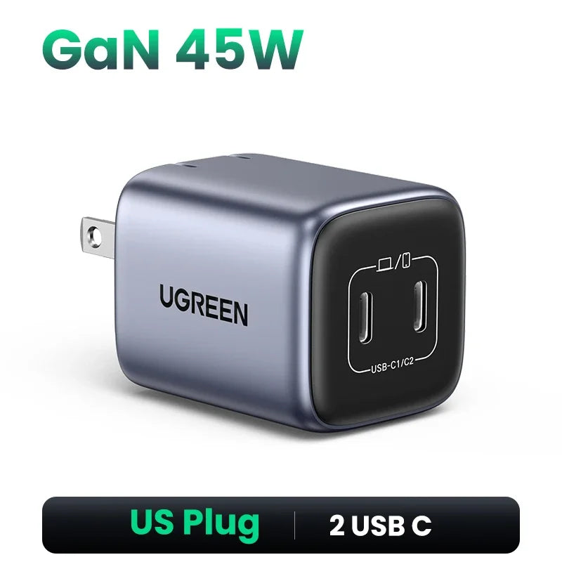 【US Plug】UGREEN GaN 45W 20W USB Charger PD QC 3.0 Fast Charger Quick Charger For iPhone 15 14 Pro Phone Charger for Samsung S24