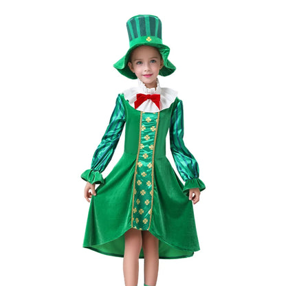 Kids Boys Girls Irish Gnome Leprechaun Green Fancy-dress Outfit St Patricks Day Party Costumes