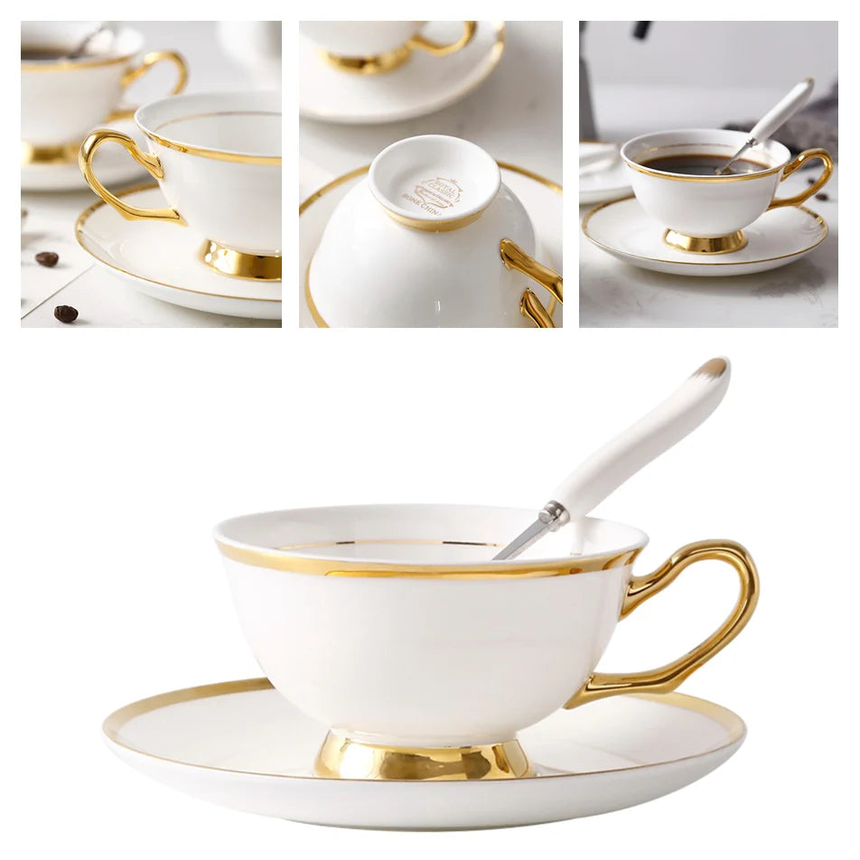 Europe Bone China Coffee Cup Saucer Spoon Set 200ml Luxury Ceramic Mug Top-grade Porcelain Tea Cup Cafe Teaware Party Drinkware