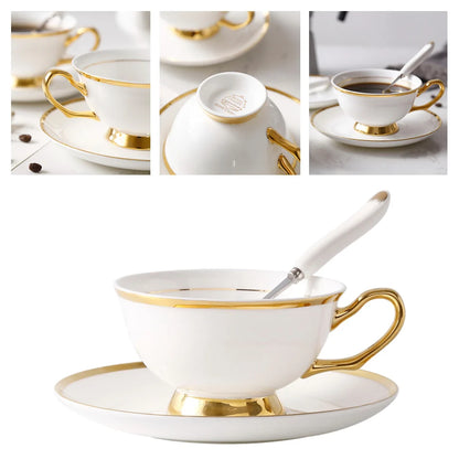 Europe Bone China Coffee Cup Saucer Spoon Set 200ml Luxury Ceramic Mug Top-grade Porcelain Tea Cup Cafe Teaware Party Drinkware