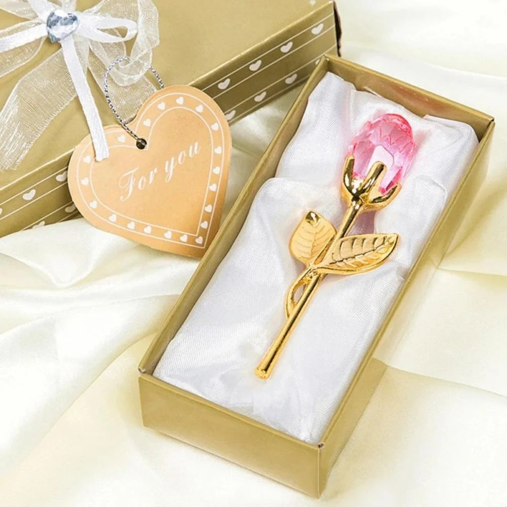 Valentines Day Gift Crystal Glass Rose Artificial Flower Silver Gold Rod Rose Flower For Girlfriend Wedding Gifts For Guest