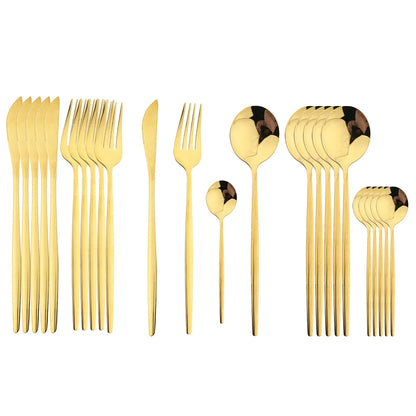 24Pcs Stainless Steel Dinnerware Set Kitchen Green Gold Cutlery Set Knife Fork Spoon Flatware Tableware Western Silverware Set