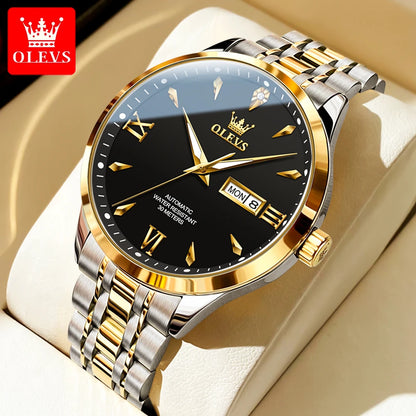 OLEVS 9956 Men's Watch Fashion Business Waterproof Luminous Date Week Display Automatic Mechanical Watch Luxury Gold Men's Watch