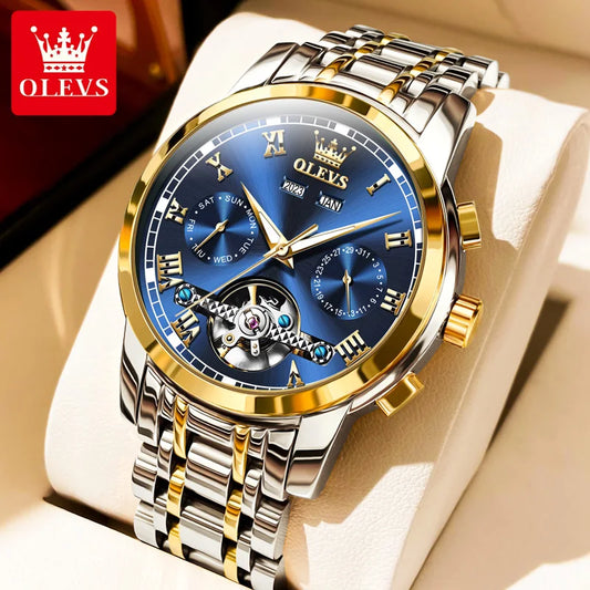 OLEVS Men's Watch Business Multi functional Waterproof Calendar Classic Watch Luxury Automatic Mechanical Skeleton Men's Watch