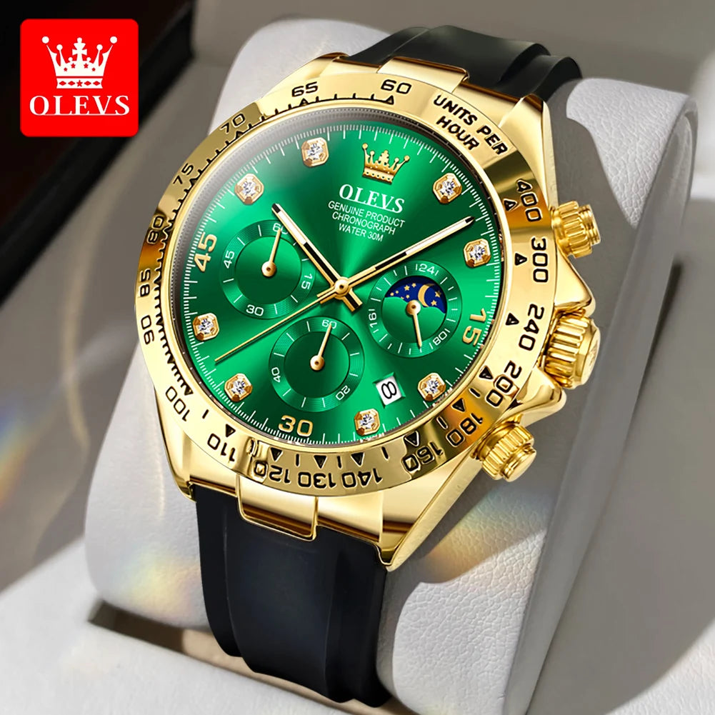 OLEVS 2875 Men's Watch New Luxury Quartz Watch Original Silicone Sports Multi functional Waterproof Luminous Date Timer Watch