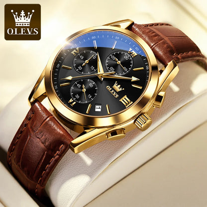 OLEVS 2872 Quartz Men's Watch Original Business Sports Waterproof Luminous Chronograph Watch Luxury Brand Leather Men's Watch