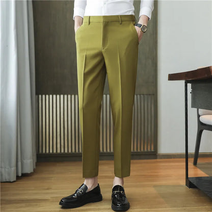 Men's Summer Slim Fit Solid Color Casual Pants Formal Office Business Wedding Social Suit Pants 9 Colors Ankle Long Trousers