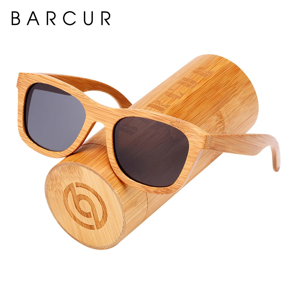 BARCUR Retro Square Men Sun Glasses Women Polarized Sunglasses Natural Bamboo Handmade Wood Sunglasses Beach Wooden UV400