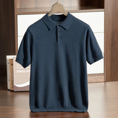 High End Men's 100% Cashmere T-shirt POLO Collar Pullover Shirt Casual Business Knitted Short Sleeved Summer Half Sleeved Top