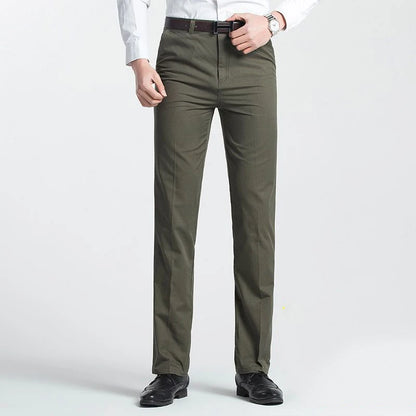 Summer Thin Autumn Thick 100% Cotton Straight Suit Pants Men's Loose Trousers Business Solid Gray Khaki Casual Brand Clothes