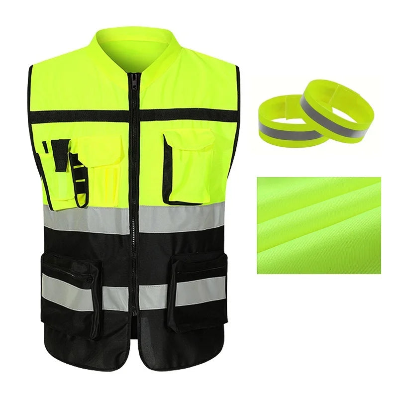 High Brightness Strip Reflective Vest Breathable Workwear Multi Pocket Protective Clothing Safety For Night Running Bike Factory