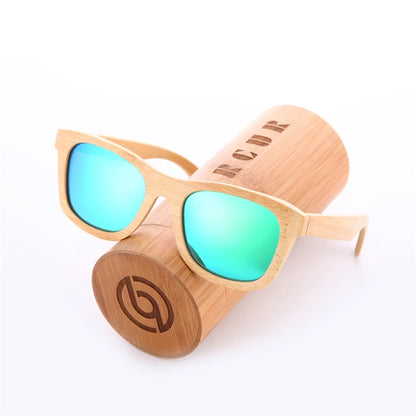 BARCUR Retro Square Men Sun Glasses Women Polarized Sunglasses Natural Bamboo Handmade Wood Sunglasses Beach Wooden UV400