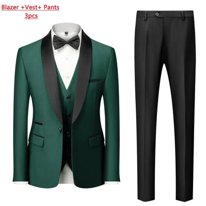 M-6XL Jacket Vest Pants Solid Color Men's Formal Business Office Suit Groom Wedding Dress Party Blazer Waistcoat Trousers Tuxedo