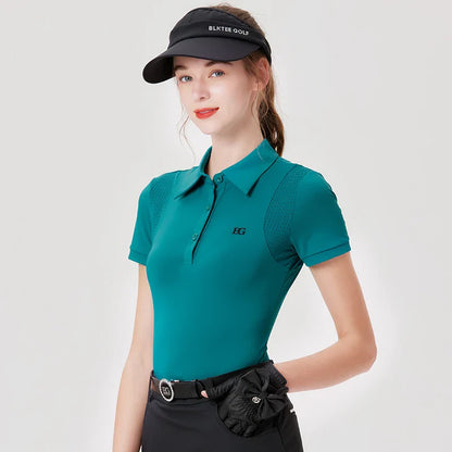 Blktee Korean Women Golf Shirts Sports Tops Summer Slim Lapel T-shirt Ladies Split Pencil Skort Pleated Skirt Culottes Golf Wear