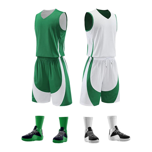 Men Basketball Jersey Sets Uniforms kits breathable Sports clothing Youth Training Children Reversible basketball jerseys SM8962