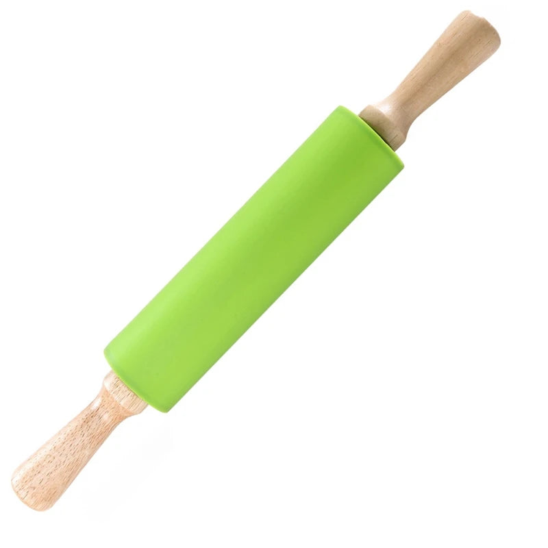 Non-Stick Silicone Rolling Pin Wooden Handle Pastry Dough Flour Roller Kitchen Cooking Baking Tool For Pasta Cookie Dough