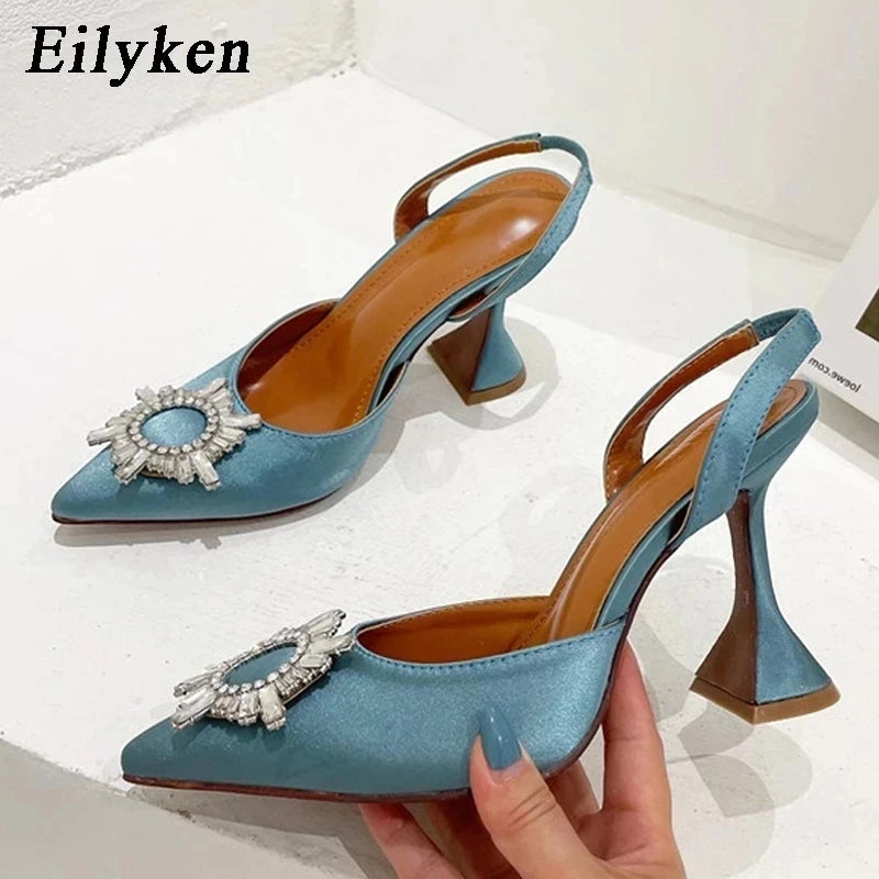 Eilyken Autumn Design Silk Women Pumps Crystal Strange Style High Heels Comfortable Party Wedding Bride Shoes