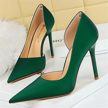 10 Colors Women 10.5cm High Heels Blue Pumps Lady Wedding Evening Party Purple Peach Heels Silk Satin Nightclub Prom Dress Shoes