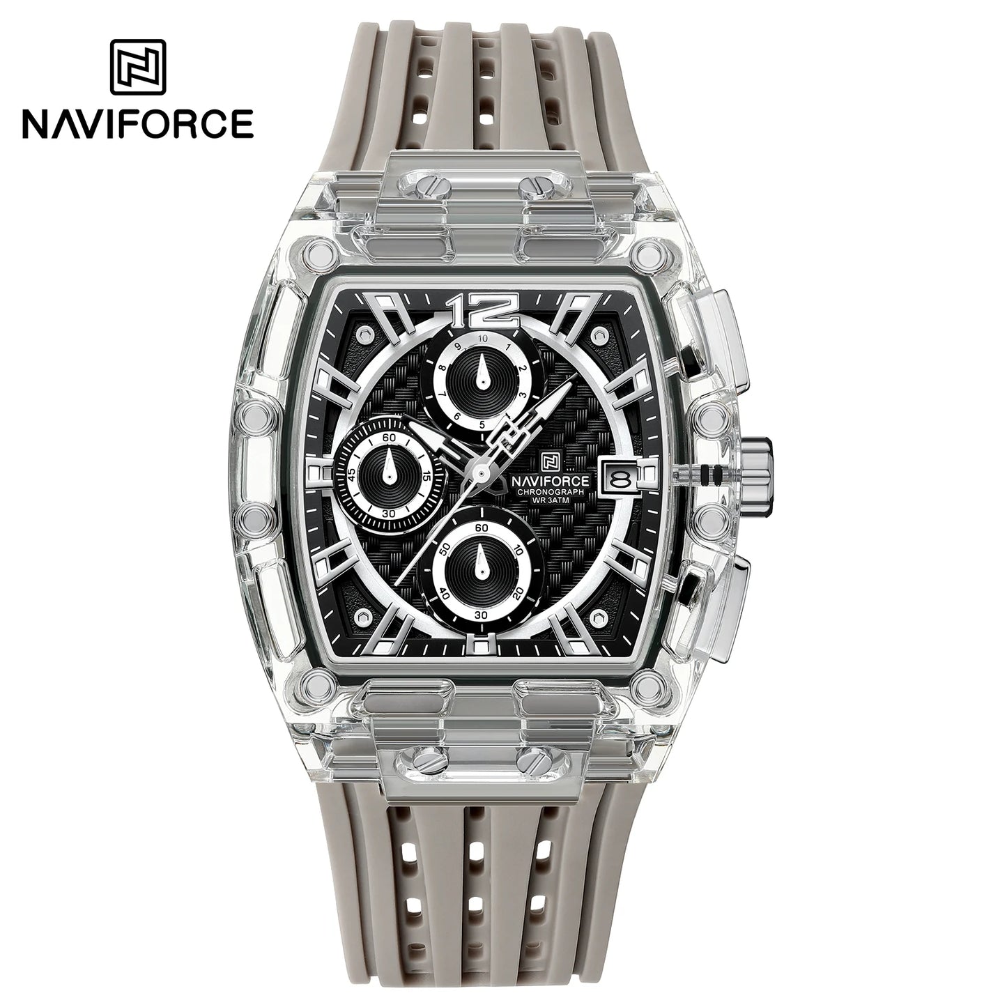 NAVIFORCE 2024 New Design Transparent Tonneau Watch Men Quartz Man Watches Waterproof Luxury Sport Out Door montre homme