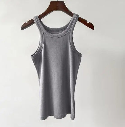 Nordic Style Casual Female Bottoming Tops New Organic Cotton Tank Thread Solid Slim Stretch Women Fashion Vest/camis