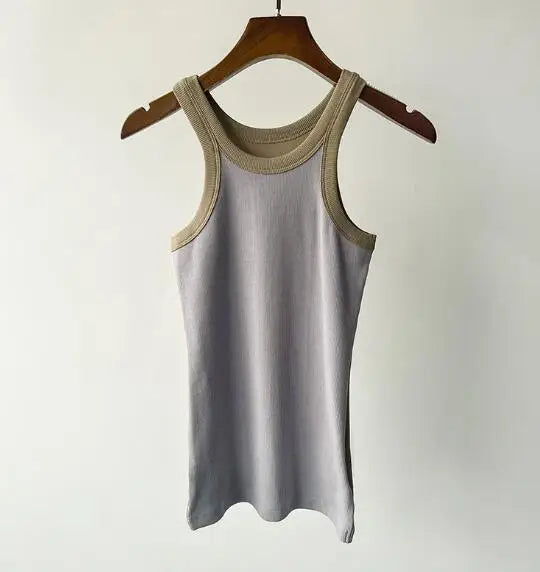 Nordic Style Casual Female Bottoming Tops New Organic Cotton Tank Thread Solid Slim Stretch Women Fashion Vest/camis