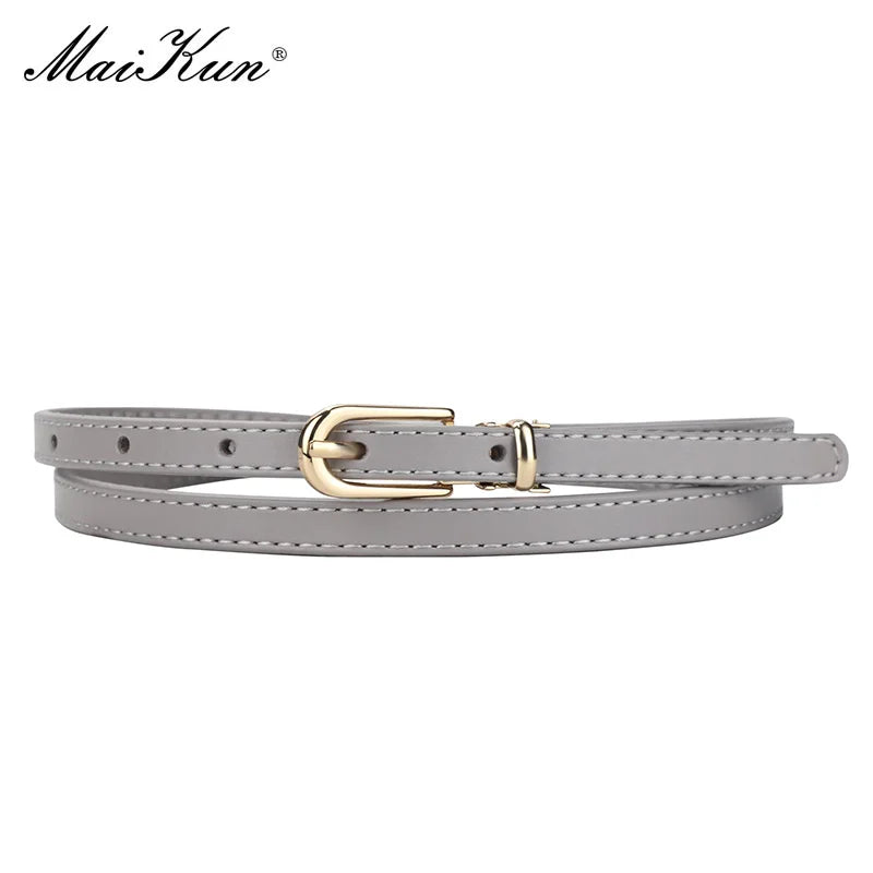 Maikun Women Belts Alloy Pin Buckle Genuine Leather Thin Belt Female Waistband for Jeans Dresses Pants