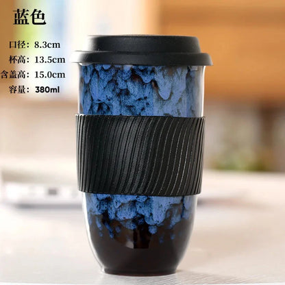 Large Ceramic Kiln Change Mug Cup With Lid Portable Couple Pottery Coffee Cups Water Mug Porcelain Milk Tea Mugs Gift