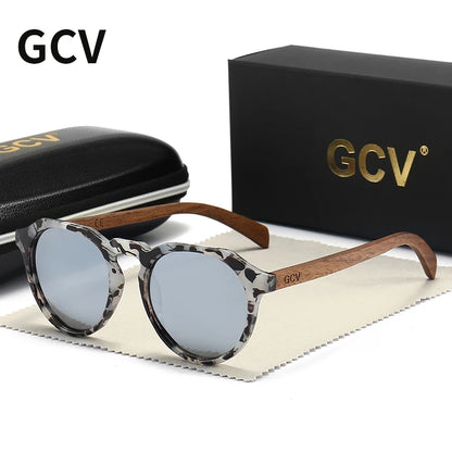 GCV Brand Advanced Walnut Wood Hawksbill Leopard Grain Frames Ultralight Sunglasses Men Women Female Polarized Delicate Fashion