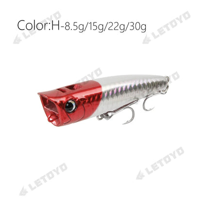 LETOYO Topwater Popper 8.5-30g floating Rock pop Artificial Hard Baits for Bass Perch Pike Fishing Lure