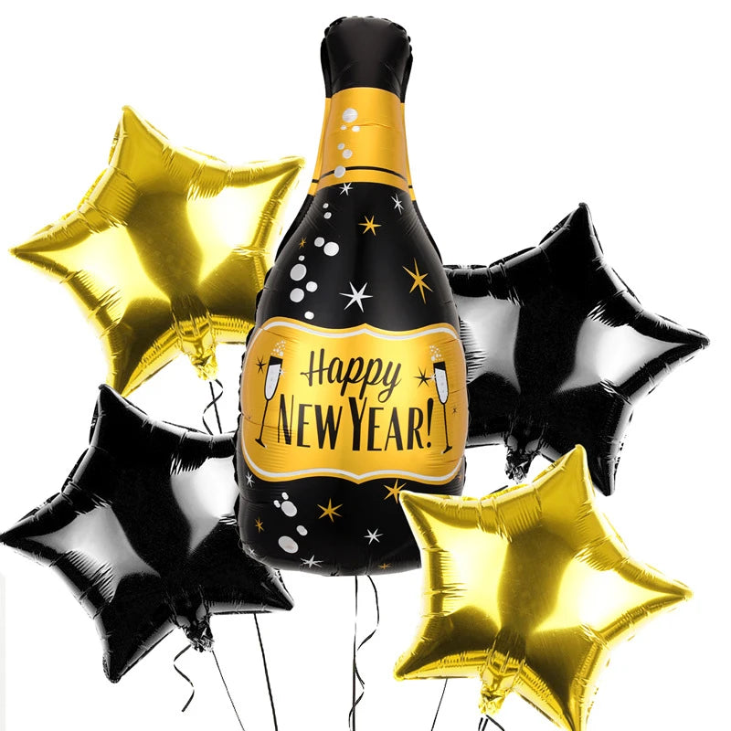 1set Happy New Year Wine Bottle Foil Balloons confetti balloons Christmas Happy New Year Party Decoration 2025 New Year balloons