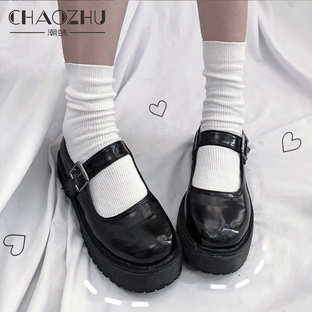 CHAOZHU Japanese Korean High School Girls High Socks Loose Solid Colors Double Needles Knitting Cotton Long Socks For Women