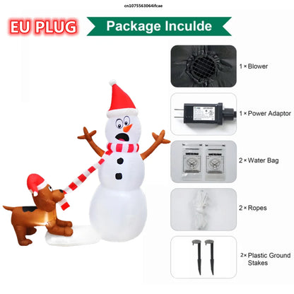 1.1M Christmas Inflatable Dog Bites Snowman Scarf Build-in LED Lights Party Decoration for Outdoor Indoor Yard Lawn Garden Decor